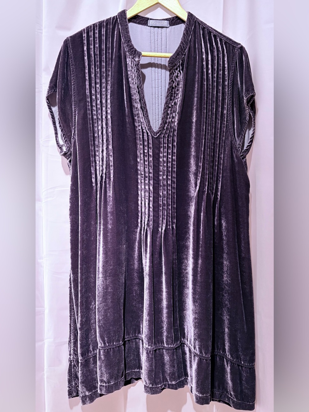 CP Shades Silk Velvet Pintuck V-Neck Mini Dress